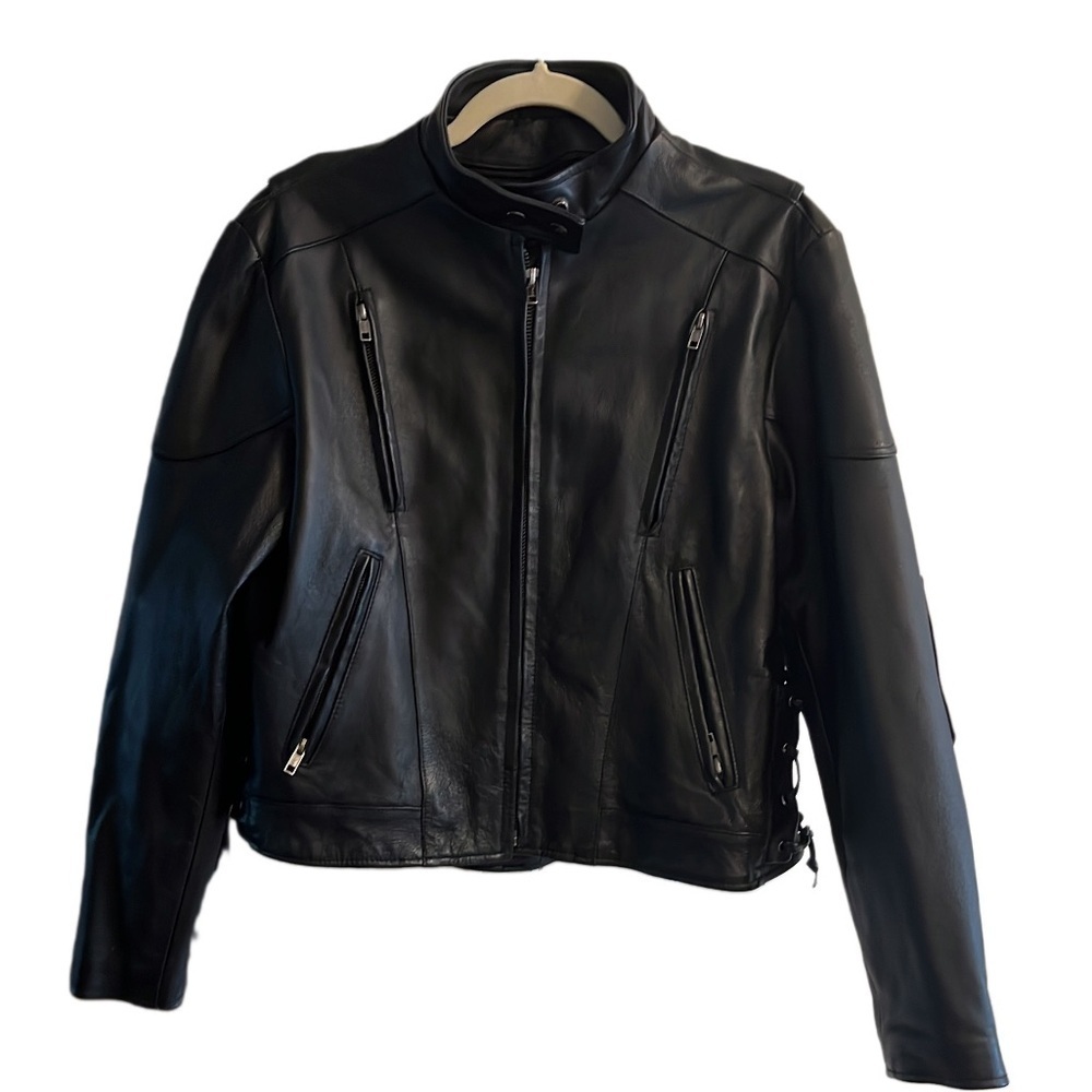 Women's Black Leather Biker Jacket Size: L